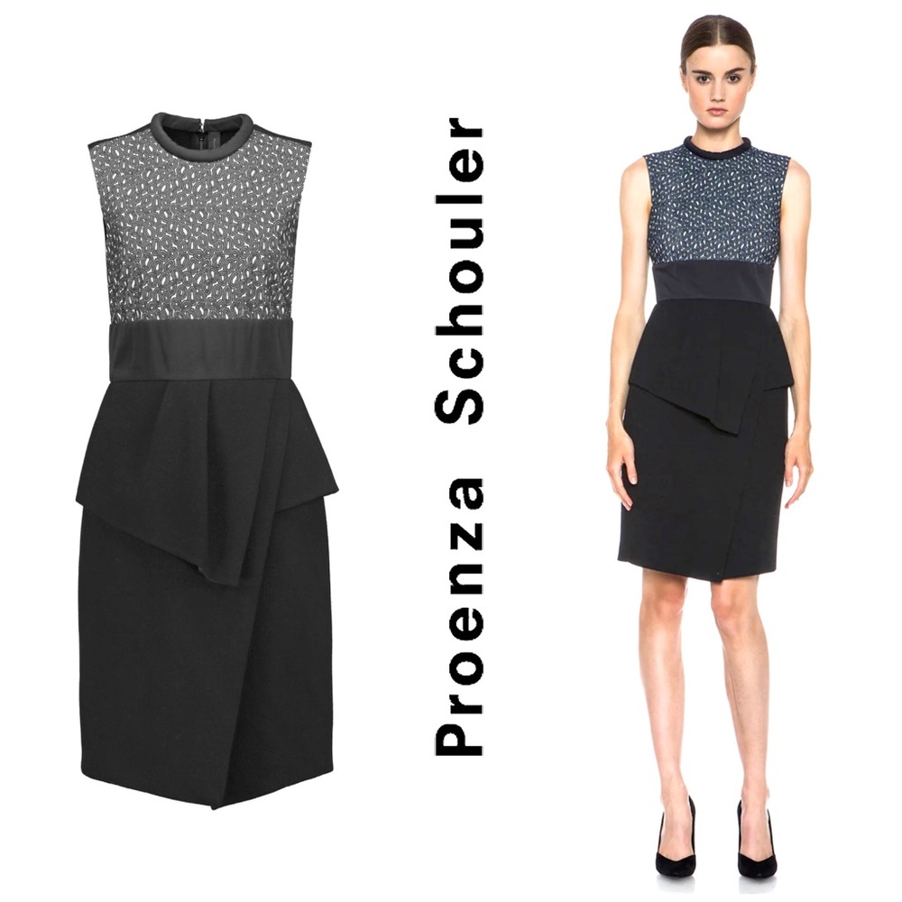 Proenza Schouler Wool-Crepe & Lace Peplum Dress Size 4